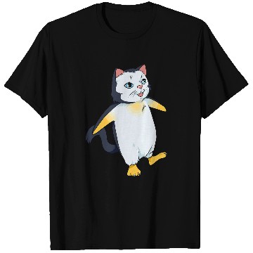 Discover Penguin Pet Funny penguin illustration with a cat face on it T-Shirts