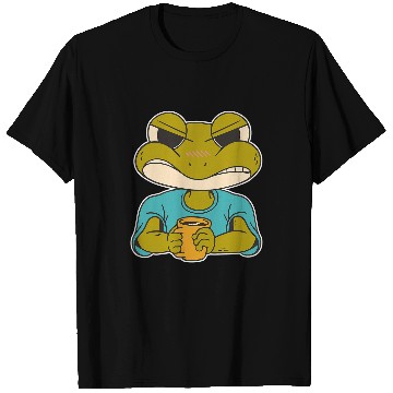 Discover Frog Pet Funny cartoon angry morning frog drinking coffee toad coffee T-Shirts