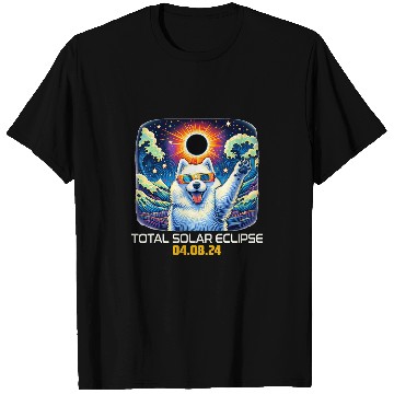 Discover Samoyed Pet Dog Taking Selfie Solar Eclipse T-Shirts