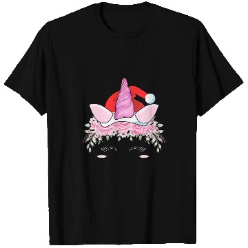 Discover Unicorn Pet Face Santa Hat Funny Christmas T-Shirts