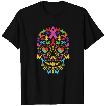 Discover Autism Puzzle Sugar Skull Halloween T-Shirts