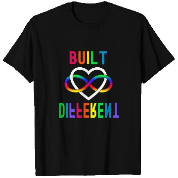 Discover Autism Puzzle Built Different Rainbow Infinity T-Shirts