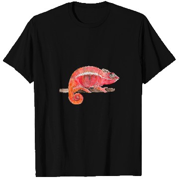 Discover Chameleon Pet Red chameleon climbs on a branch watercolour style T-Shirts