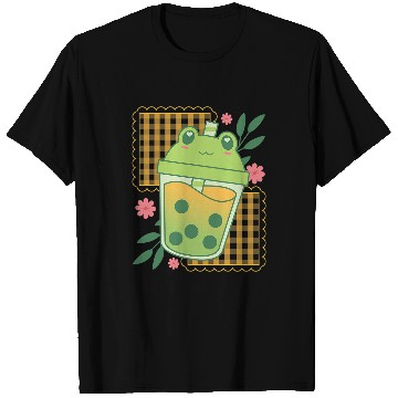Discover Frog Pet Cottagecore Aesthetic Frog Green Bubble Tea Cute Kawaii T-Shirts
