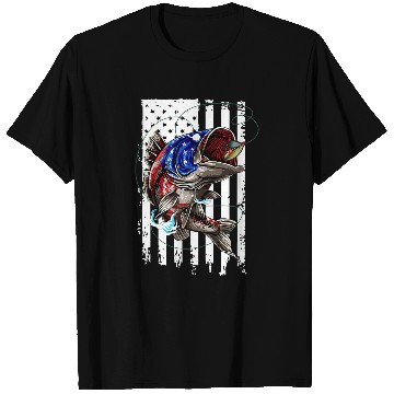 Discover Fishing Fun Bass Fish American Flag 75 T-Shirts