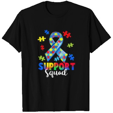 Discover Autism Puzzle Support Squad Autism Awareness Month Puzzle Piece Ribbon T-Shirts