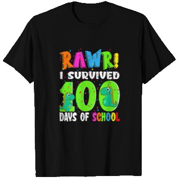 Discover Dinosaur Pet Rawr I Survived 100 Days Of School Funny Trex Dinosaur Kids T-Shirts