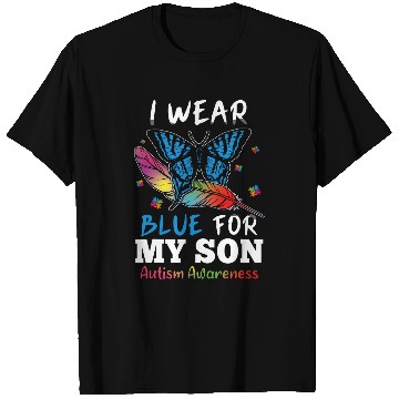 Discover Autism Puzzle Butterfly Colorful Puzzle Blue For Son T-Shirts