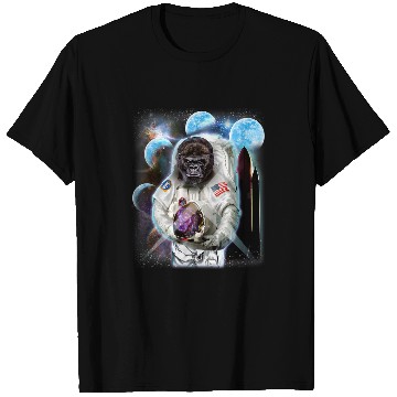 Discover Gorilla Pet Gorilla in Astronaut Suit Space Shuttle Moon T-Shirts