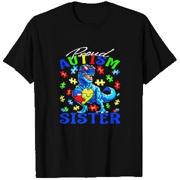 Discover Autism Puzzle Dino Proud Autism Sister Dinosaur T-Shirts