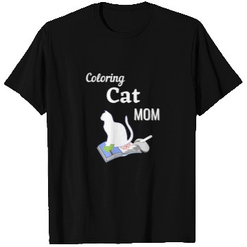 Discover Book Fun Cat Mom Adult Coloring Sitting on Book Funny Tee T-Shirts