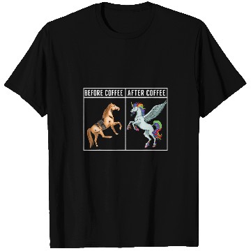 Discover Unicorn Pet Before Coffee After Coffee Horse Lover Unicorn Coffee Lover T-Shirts