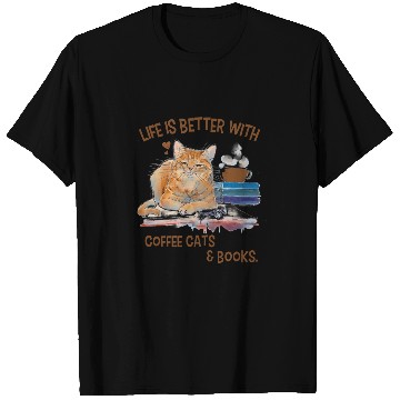 Discover Book Fun Cat Lover Books Coffee Reading Cats Owner T-Shirts