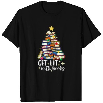 Discover Book Fun Get Lit With Books Christmas Tree Hanukkah Read T-Shirts