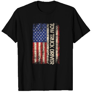 Discover Tow Truck Driver USA American flag Towing Dad Men Tee T-Shirts