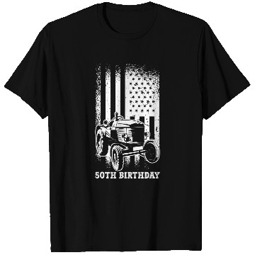 Discover Tractor Fun driving 50th Birthday 50 Years US Flag Tractor Driver T-Shirts