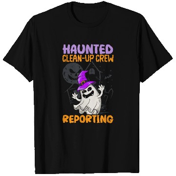 Discover Haunted CleanUp Crew Reporting School Janitor Halloween T-Shirts