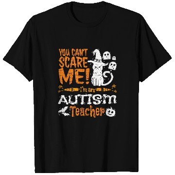 Discover Autism Puzzle Cat Autism Black Cat Halloween You Can not Scare Autism Teacher T-Shirts