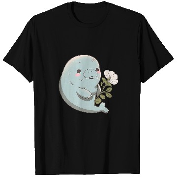 Discover Manatee Pet Blushing Manatee Adorable Light Blue Manatee with a Flower T-Shirts