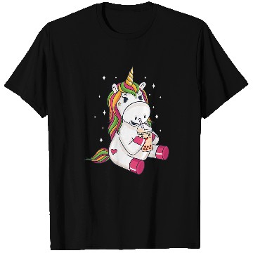 Discover Unicorn Pet Bubble Kawaii Unicorn Drinking Boba Tea T-Shirts