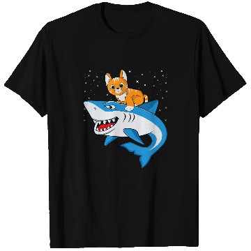 Discover Shark Pet Galaxy Cat Riding Shark For Cat Lovers Astronaut Cat T-Shirts