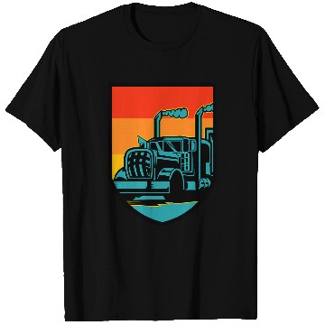 Discover Truck Fun 18 Wheeler Retro Sunset Shield T-Shirts