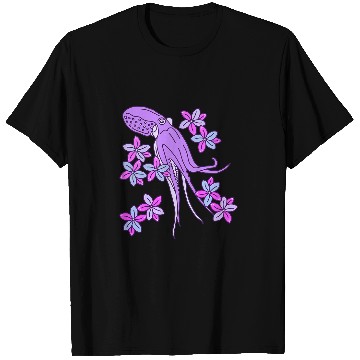 Discover Octopus Pet Exotic Flowers Illustration With Pretty Purple Wild T-Shirts