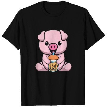 Discover Pig Pet Bubble Milk Tea Pig Cute Pig Drinking Boba Milk Tea 01 T-Shirts