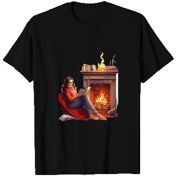 Discover Book Fun In Fireplace Reader Bookworm Girls Women T-Shirts