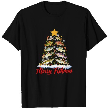 Discover Fishing Fun Merry Fishmas Funny Christmas Tree Lights Fish Fishing Rod 460 T-Shirts
