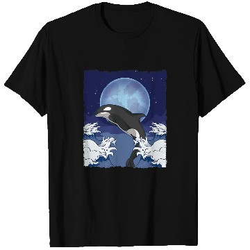 Discover Whale Pet Waves Orca Lover Full Moon Ocean Animal Killer Whale 1 T-Shirts
