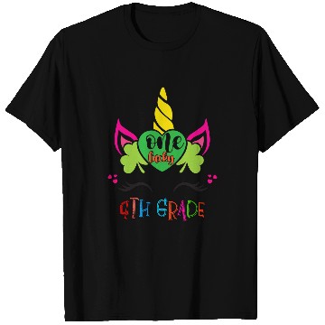 Discover one lucky 4th grade teacher Unicorns face st patricks days 1 T-Shirts