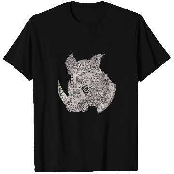 Discover Rhino Pet Patterned exotic rhino artwork grey black Mehndi T-Shirts