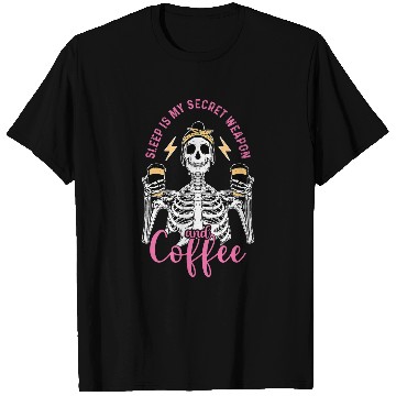 Discover Coffee Fun Skeletons Drinking Coffee Tired Mom Needs Coffee 2 T-Shirts