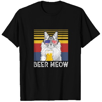 Discover Beer Fun Maine Coon Cat Beer Meow T-Shirts