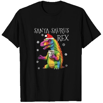 Discover Coffee Fun SantaSaurus rexs Funny Rainbow Dinosaur Coffee Christmas T-Shirts