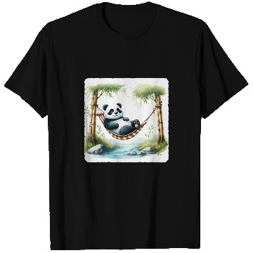 Discover Panda Pet Relaxing In Hammock Between Bamboo Trees Stream Rest T-Shirts