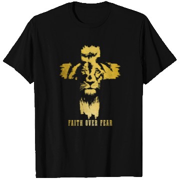 Discover Lion Pet Jesus Cross Faith Over Fear Bible Jesus Religious055 T-Shirts