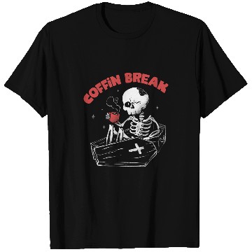 Discover Coffee Fun Halloween Coffin Break Funny Skeletons Drinking Coffee601 T-Shirts