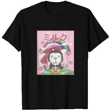 Discover Penguin Pet Cottagecore Aesthetic Kawaii Penguin Strawberry Milk T-Shirts