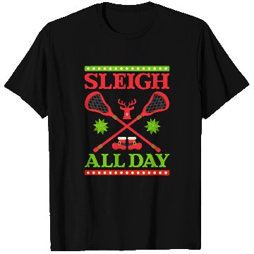 Discover Sleigh All Day Design Christmas Lacrosse T-Shirts