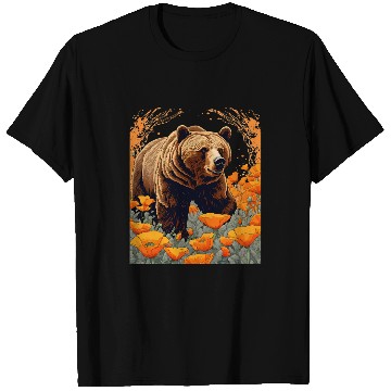 Discover Bear Pet Bear Plodding Through Orange Californian Poppies T-Shirts