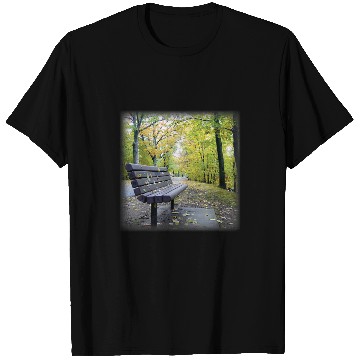 Discover Bench at Horn Pond in Autumn T-Shirts