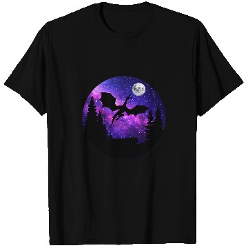 Discover Dragon Pet In Night Sky Full Moon Purple Galaxy Cosmic Art T-Shirts