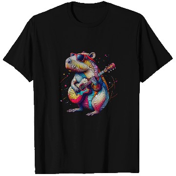 Discover capybaras Pet Playing Guitar Rock and Roll capybaras Lover 1 T-Shirts