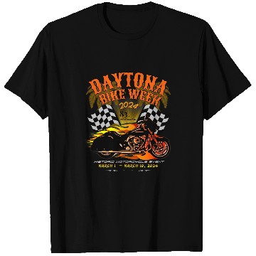 Discover 2024 DAYTONA BEACH BIKE WEEK CHECKERED FLAG DESIGN ON FRONT T-Shirts