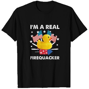 Discover Duck Pet Funny Firequacker Duck Patriotic USA Flag T-Shirts