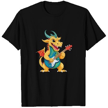 Discover Dragon Pet playing Electric Guitar Chinese Dragon Guitarist T-Shirts