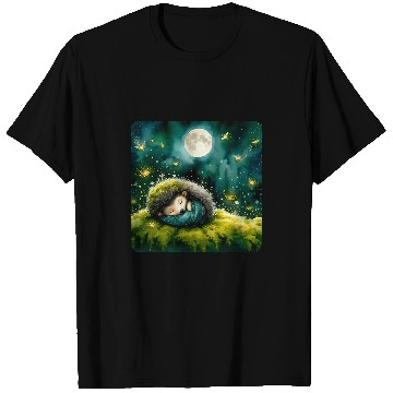Discover Hedgehog Pet Sleeping On Moss Fireflies Around Sleep Moss T-Shirts