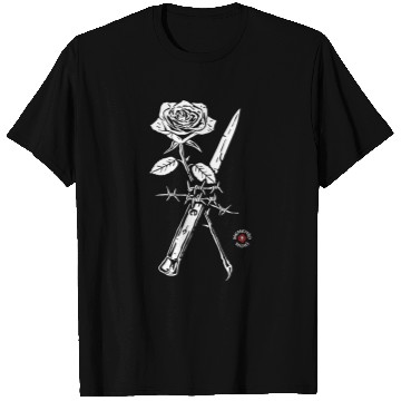 Discover Barbed Wire Blade and Rose Memento Mori Tattoo Graphic T-Shirts